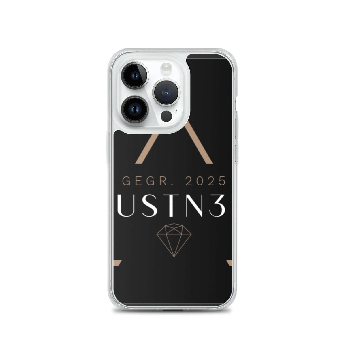 Transparente iPhone Hülle mit MagSafe für iPhone 14 Pro mit modernem Design und Logo USTN3
