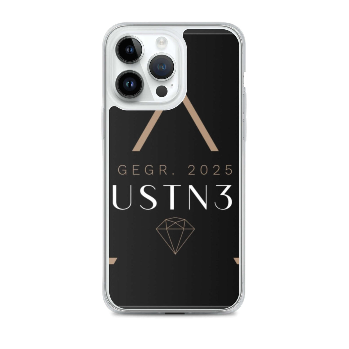 Transparente iPhone Hülle mit MagSafe für iPhone 14 Pro Max mit stylischem Design in Schwarz und Gold.