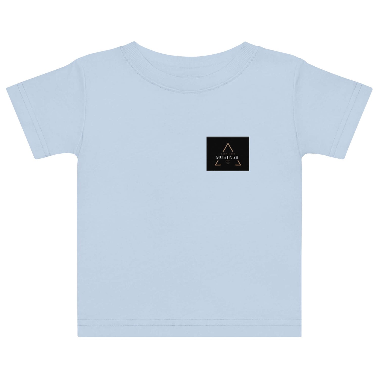 Baby Jersey T-Shirt in Hellblau mit schwarzem Logo, ideal für Kinder und komfortabel bei jedem Abenteuer.